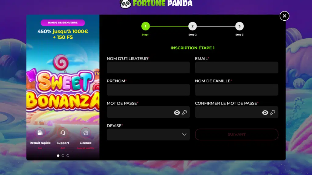 Fortune Panda Processus d'Inscription