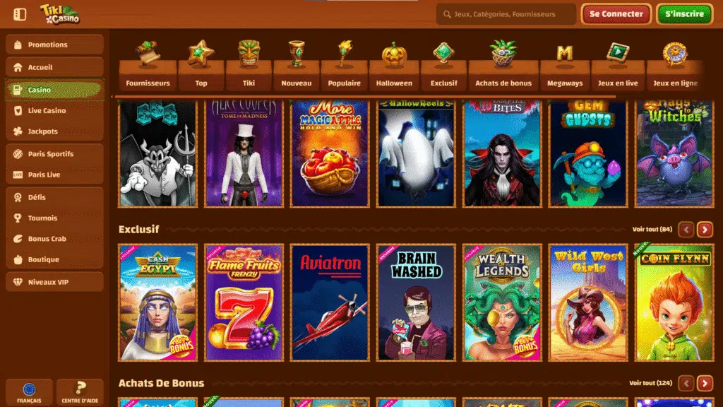 Aperçu des machines à sous disponibles sur Tiki Casino Canada