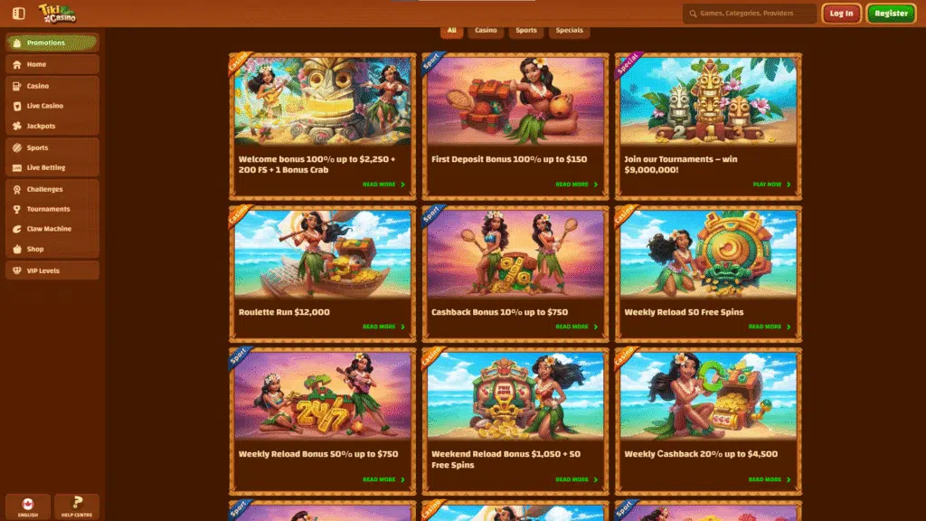 Informations sur le bonus de bienvenue de Tiki Casino Canada